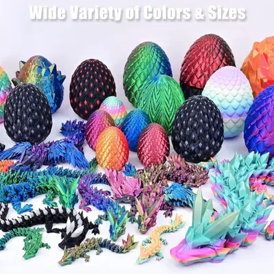 3D Printed Dragon Egg and Shenlong Set, Gemstone Dragon Figurine
