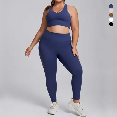 Nude-Feel Plus Size Yoga Set for Women, Two-Piece with Pockets - 5