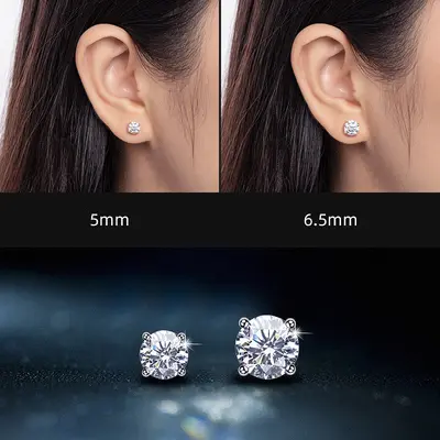 S925 Silver Moissanite Earrings, 4-Claw Design, 18K Gold Plated