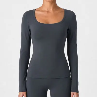 Women's Fleece-Lined Long Sleeve U-Neck Yoga Top - 9