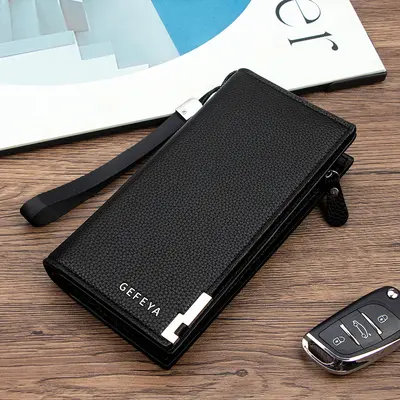 Men's Long Leather Wallet with Zipper and Card Slots, Large Capacity - 6