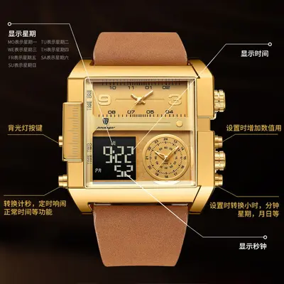 POEDAGAR 997 Herren-Digitaluhr Doppeldisplay