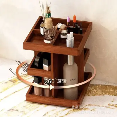Rotating Wooden Makeup Vanity with Cosmetics Storage - 5