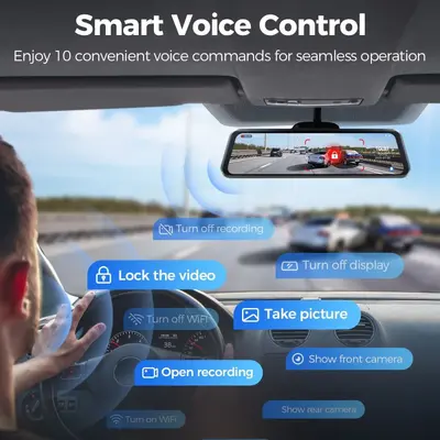 AZDOME Dual Camera Dashcam 11.8" Mirror with ADAS Support, Voice Control
