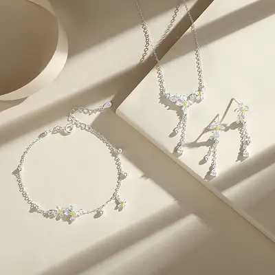 Gardenien-Blüten-Ohrringe, Silber, Waldstil, Quaste, elegantes Design