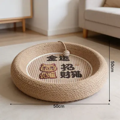 Durable Extra-Large Sisal Cat Scratching Basin with Cat Bed - 9