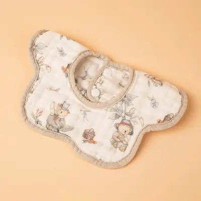 Baby Drool Bib, Class A Pure Cotton, Colored Edge Petal Print - 13