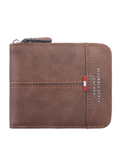 Men's Short Three-Fold Wallet with Zipper Coin Compartment, Retro Buckle - 5