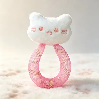 White Cat Toy with Plush Teaser Wand and Bell, Chew-Resistant - 4