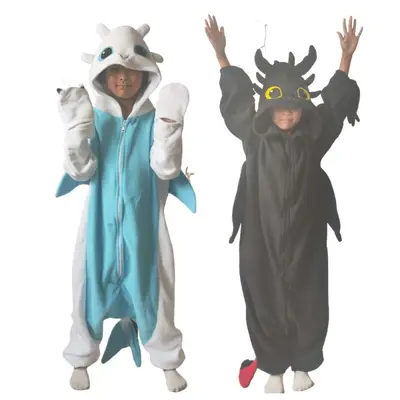Yoshi Cartoon Animal One-Piece Pajamas, Fleece, Black Dragon