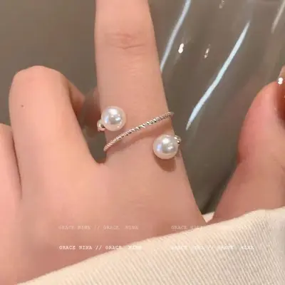 Minimalist pearl ring women niche design couples matching - 6