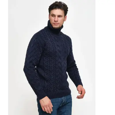 Herren-Rollkragenpullover im Zopfmuster, große Größen, einfarbig, Wolle - 9