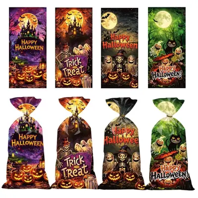Halloween Candy Bag with Pumpkin and Bat Design