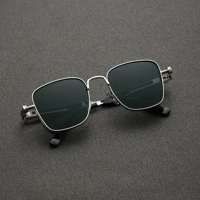 Retro-Sonnenbrille mit eckigem Metallrahmen im Steampunk-Stil - 4