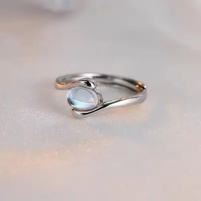 925 sterling silver moonstone ring, adjustable
