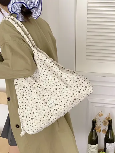 Large Pink Star Canvas Tote Bag - 4