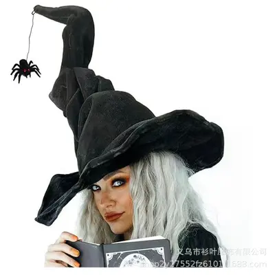 Halloween Hexenhut Schwarz mit lila Federn