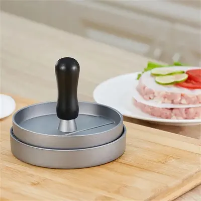 Sınır ötesi alüminyum ahşap saplı hamburger kıyma pres makinesi kıyma plakası yuvarlak köfte kalıbı mutfak hamburger kıyma presi