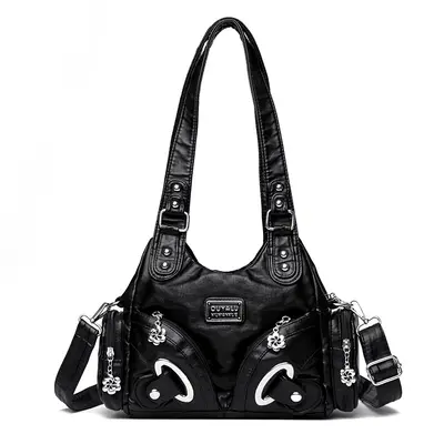 Soft Leather Retro Rivet Shoulder Bag, Large Capacity - 7