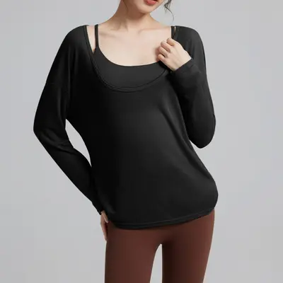 Two-Piece Yoga Cover-Up Set with Support Tank and Loose Running Top - 10