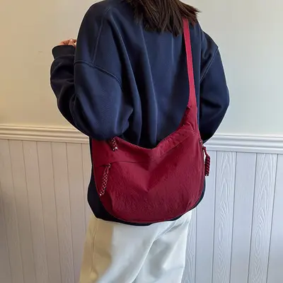 Weizenähre-Maultaschen-Tasche verdickte Nylontasche Damentasche Pendlertasche Schultertasche mit mehreren Reißverschlussfächern große Kapazität Einzelschultertasche mit Quaste - 12
