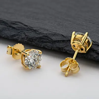 S925 Silber Moissanit Ohrringe, 4-kratzig, 18K Gold vergoldet - 7
