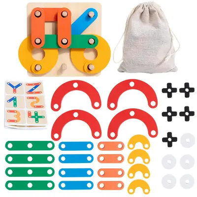 Montessori Wooden Tic-Tac-Toe Puzzle Board, Geometric Shape Assembly Game - 6