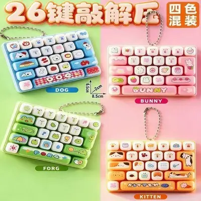 Push Button Fidget Toy 26-Key Keyboard Fidget Mechanical Keyboard Button Keychain Toy Bag Charm Pendant