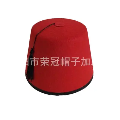 Red Turkish Hat with Flat Top and Hanging Tassel, Non-Woven