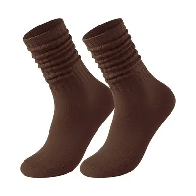 Unisex Thick-Knit Cotton Mid-Length Socks, Solid Color, 2 Pairs - 13