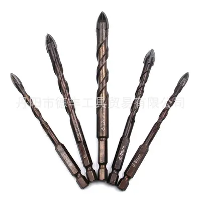 5-Piece Brown Tile Drill Bit Set, Hex Shank, Cross-Hole Glass Drill