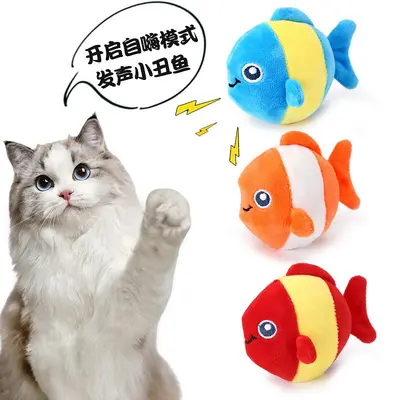 Catnip Fish Cat Toy with Squeaker and Teaser Wand - 1