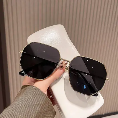 Polygon Metal Frame Korean Style Sunglasses, Blue, Men and Women - 4