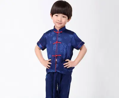 Red Men's Tang Suit, Short-Sleeve Summer Outfit