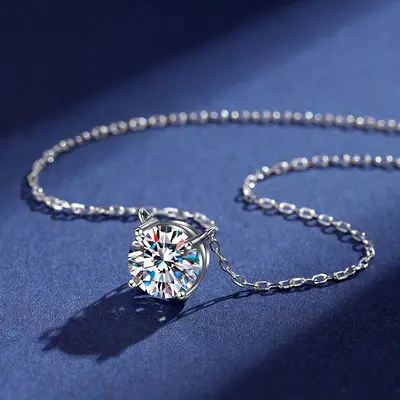 S925 gümüş moissanit kolye, 1 karat, dört pençeli PT950 kaplama - 3