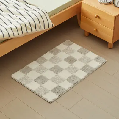 Ins Style Checkered Bath Mat, Absorbent Non-Slip Matte Bathroom Rug