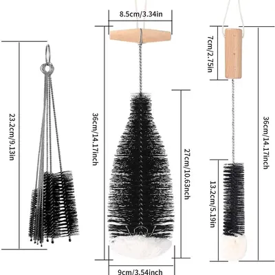 Bottle and Cup Brush, Coconut Palm Fiber, Stainless Steel Wire, Rust-Free - 9