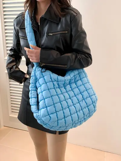 Large capacity, multi-pocket, cotton-padded bag, single shoulder crossbody bag, pleated cloud bag, tote bag, women's bag, storage bag.