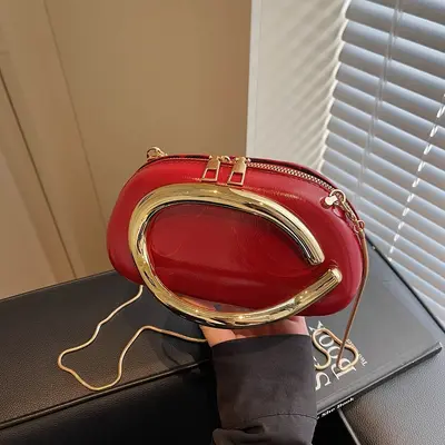 Women's Metal Chain Evening Clutch, Solid Color, Large Capacity - 1