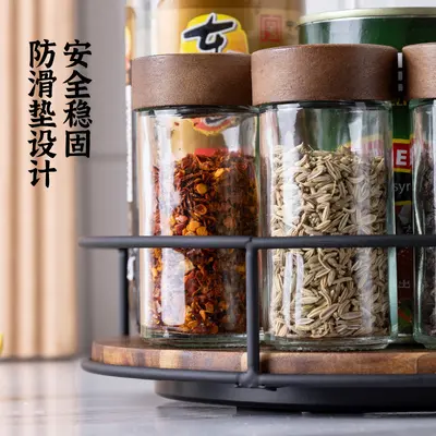 Wooden Lazy Susan Storage Rack Steel Assorted Items Organizer Tabletop Rotating Tray Spice Bottle Jar Cosmetic Turntable