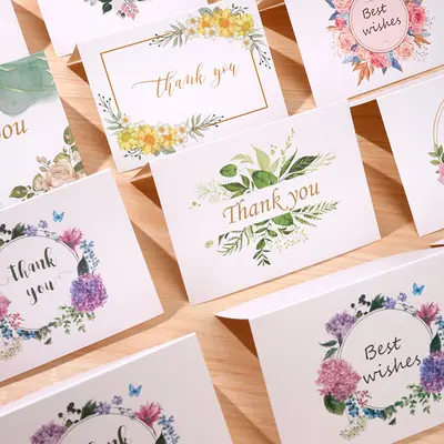 Foldable Thank You Greeting Card with Flowers, Kraft Paper, White Envelope and Seal