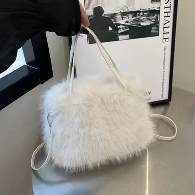 Kadın Çapraz Askılı Peluş Çanta, Tote Çanta Modeli, Sonbahar ve Kış - 7