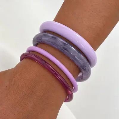 European and American Cross-border Fashion Color Gradient Resin Stacking Bracelets Vintage INS Style Arc-shaped Polished Closed Bangle Bracelets - 8