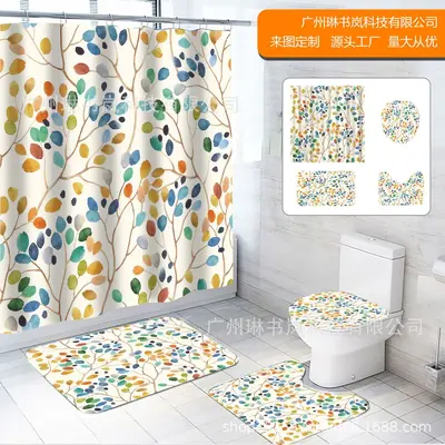 Plant Print Polyester Shower Curtain, Waterproof and Mildew Resistant - 12