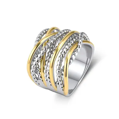 Cross-border Amazon bestseller multi-strand twisted braided rope knot titanium steel gold-plated women's ring unique sophisticated finger ring
