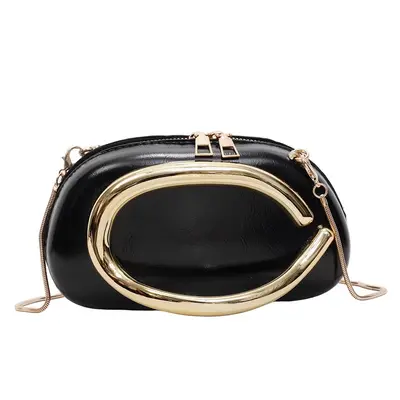 Women's Metal Chain Evening Clutch, Solid Color, Large Capacity - 8