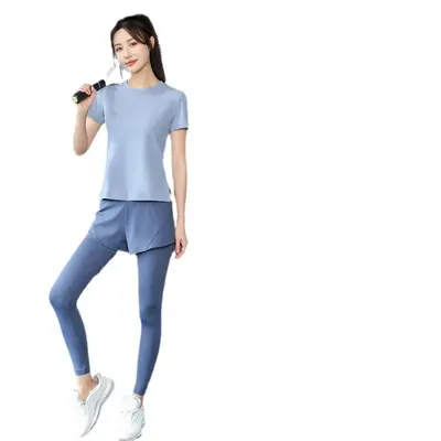 运动套装女生紧身弹力专业瘦身瑜伽训练服四件套高端健身衣一件批