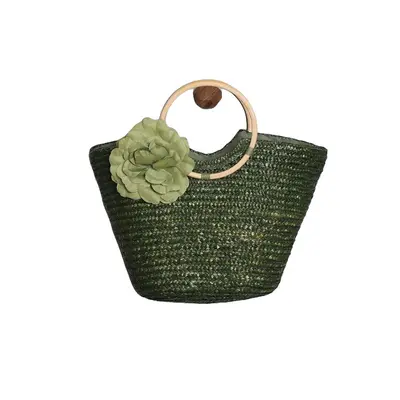 Damen-Handtasche aus Strohgeflecht mit Holzgriff, Landhausstil - 6