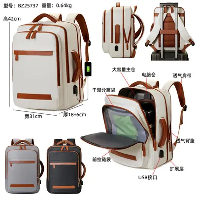 Expandable Large Capacity Unisex Business Backpack with Laptop Compartment - 5