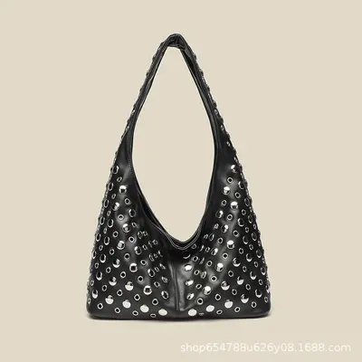 Women's Tote Bag, Polka Dot Rivet Bucket Style, Single Shoulder